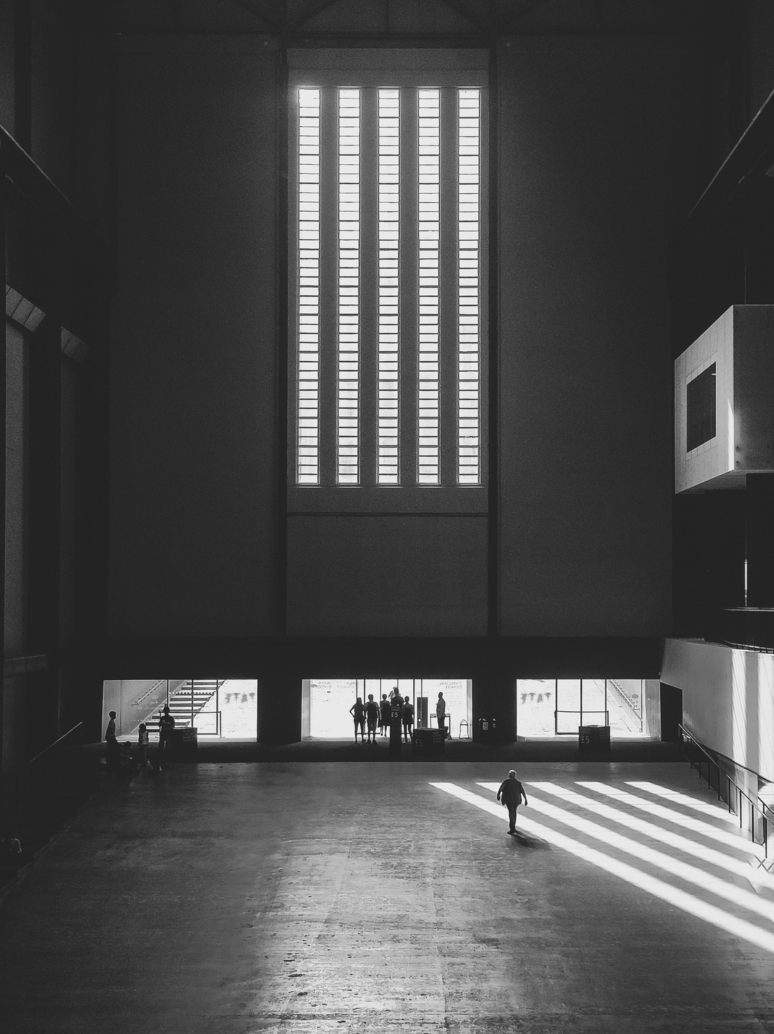 Huge windows creating huge shadows in the main Tate atrium