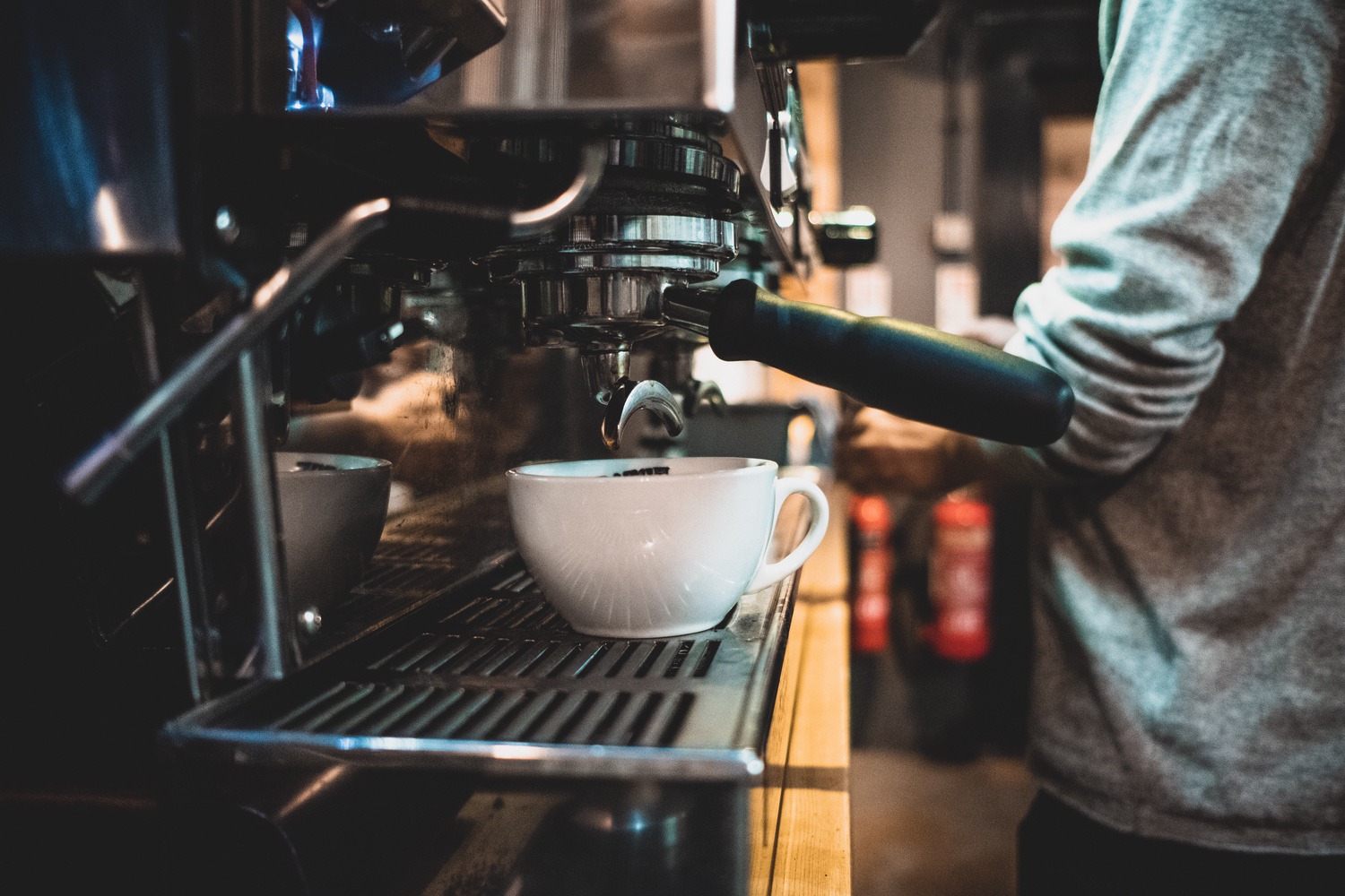 The espresso machine getting to work