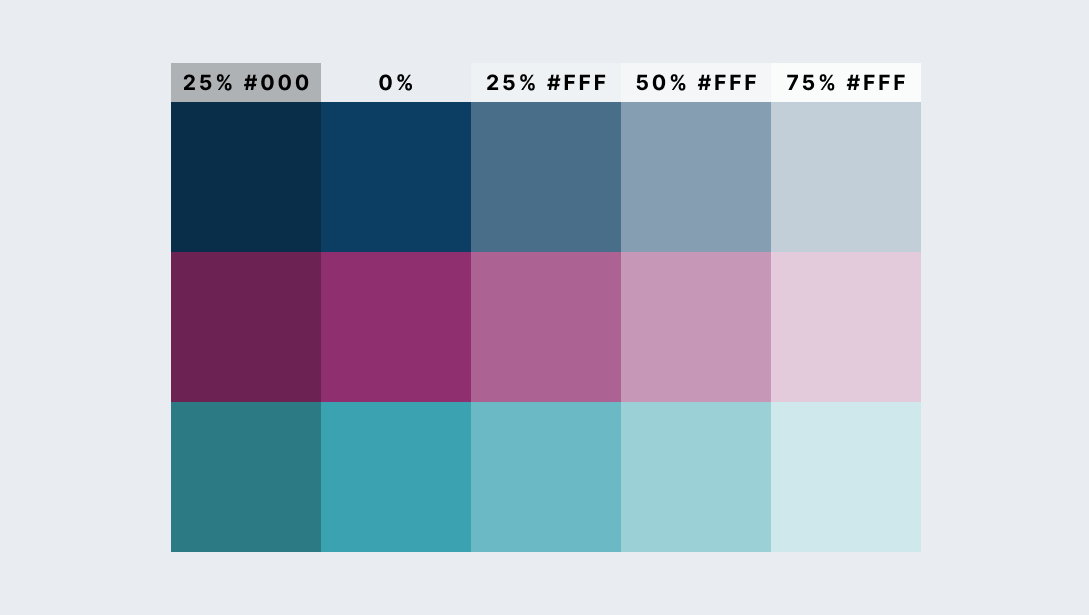 Multiple colours in a swatch, with tints and shades