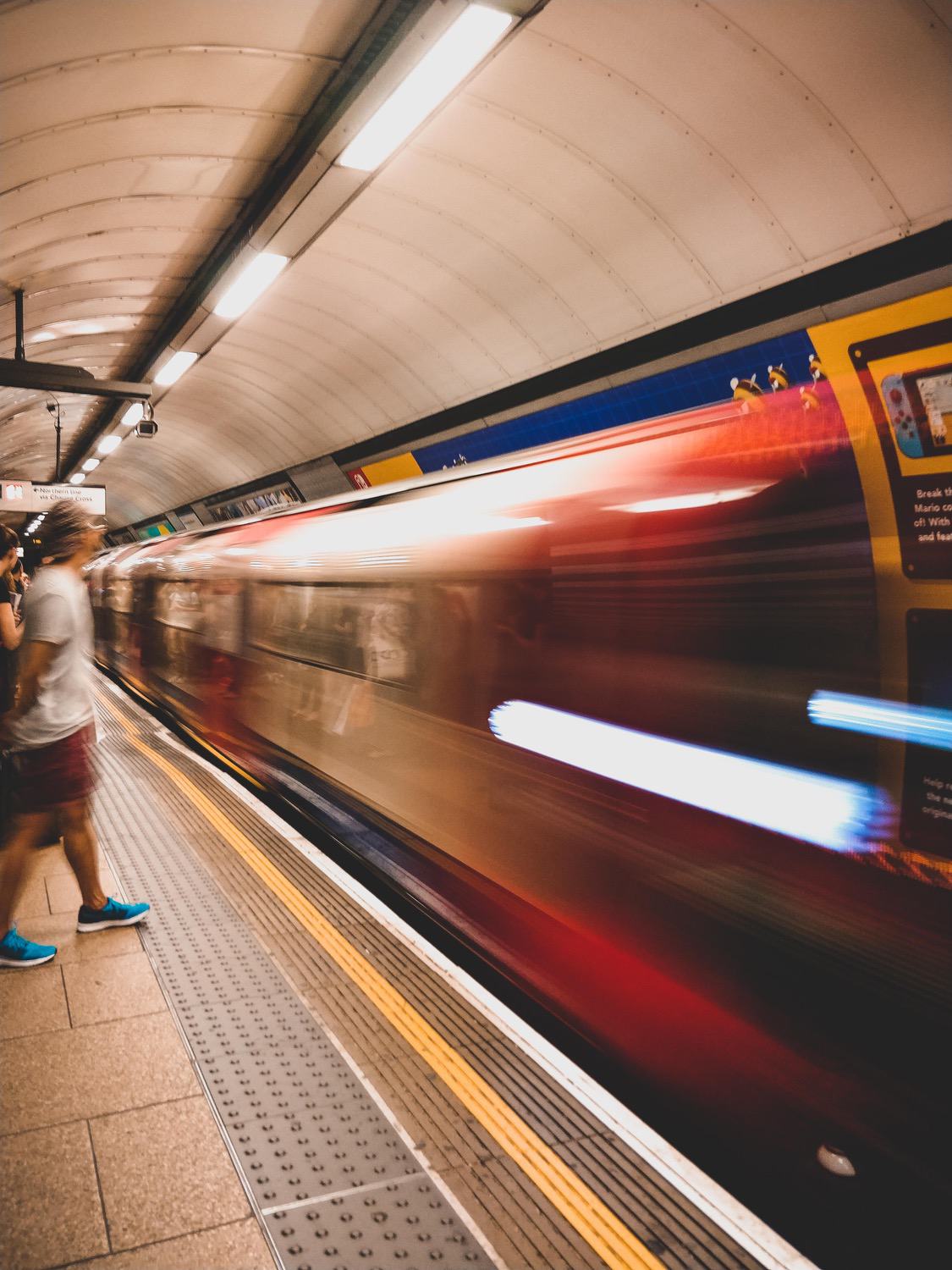 A Victoria line tube train arriving at London Euston.